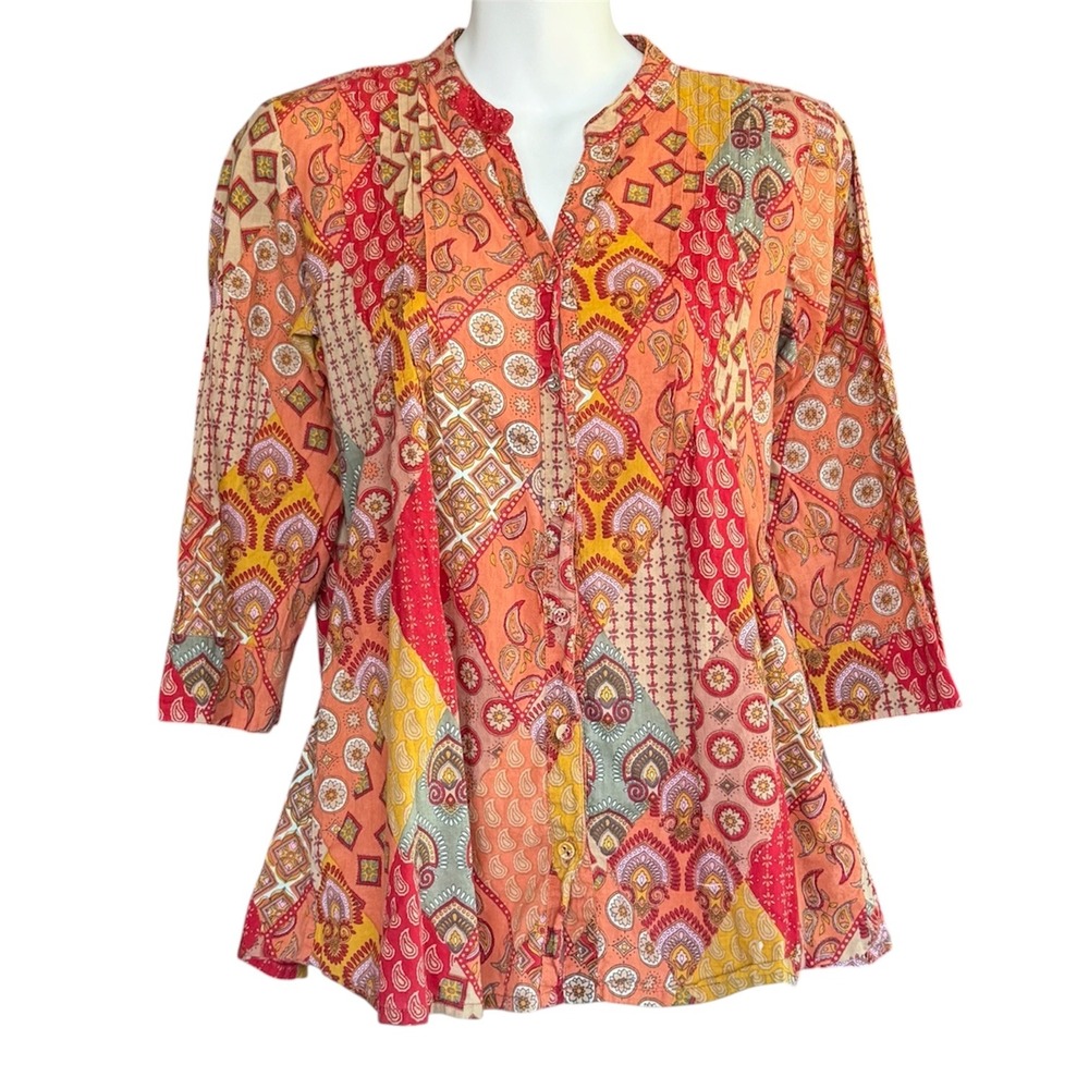 Rain Rainbow Kurti Kurta Tunic Shirt Paisley Patchwork Cotton Button Up Women S